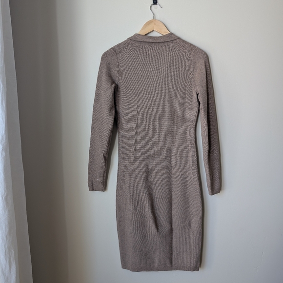 Quince Ribbed Button-Front Collared Dress - Taupe - Picture 2 of 3